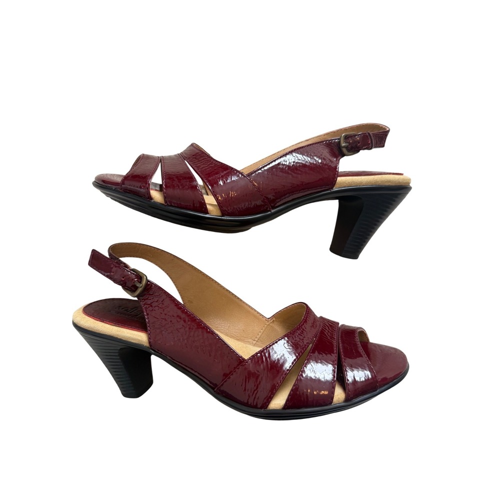 Rich Burgundy Patent Softspots Heels – Comfy 3" Chunky Heel Slingbacks, EUC 7½M‎